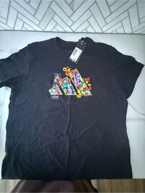 adidas Black Short-Sleeve Tee with Multicolor Floral Logo
